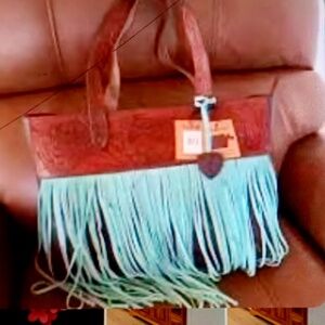 Ariat conceal carry leather and suede fringe purse large